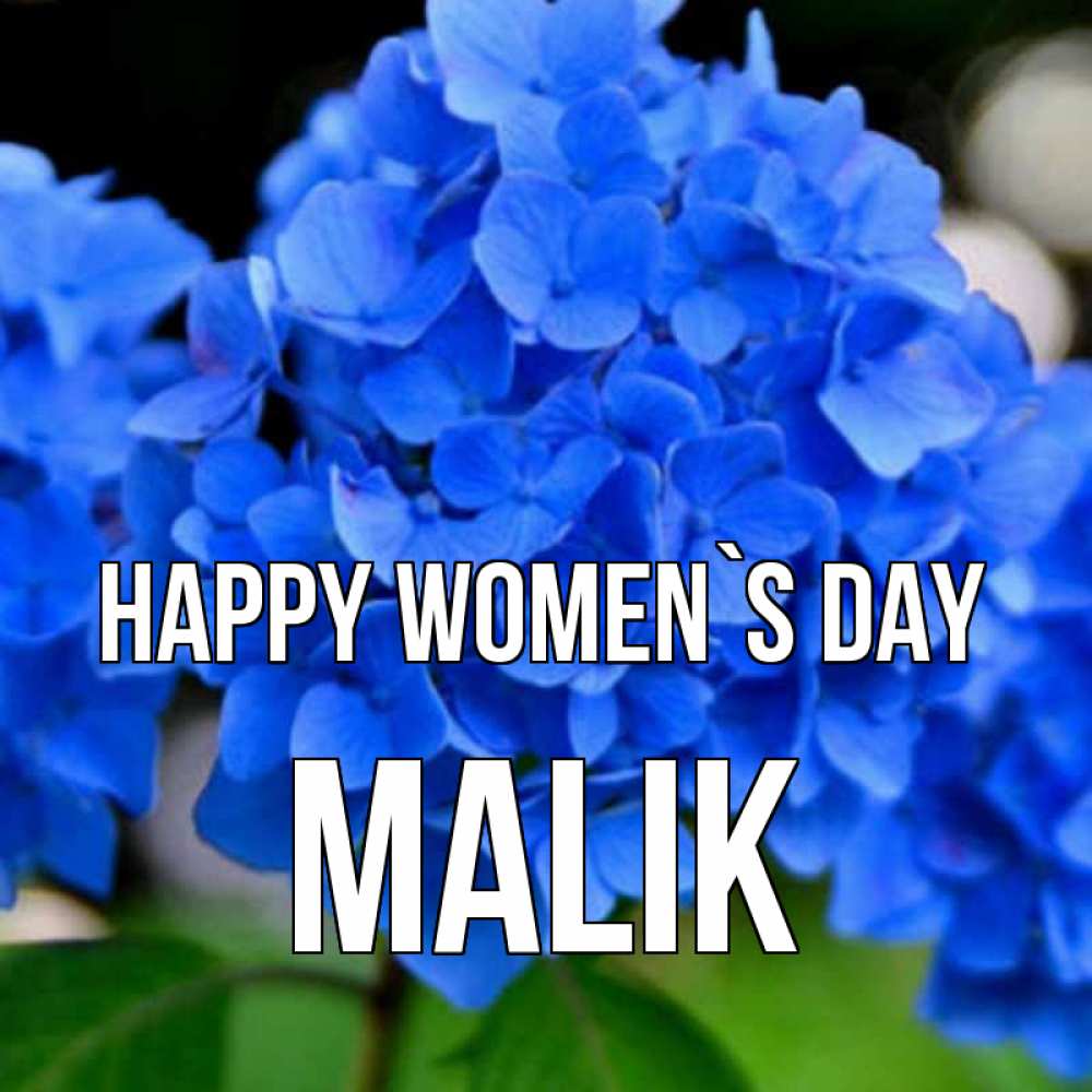 Greetings card с именем, Malik happy women`s day синие цветы Greetings with text for free download 